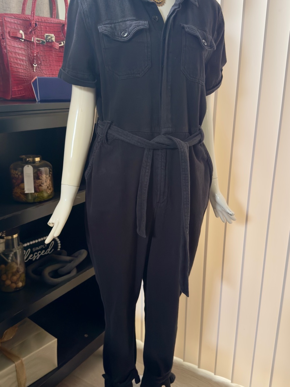 Good American Black Short-Sleeve Tie-Waist Jumpsuit
